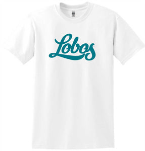 UNM Lobos White Out Turquoise Script T-Shirt