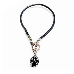 Leather Toggle Bracelet with Black Lobo Paw