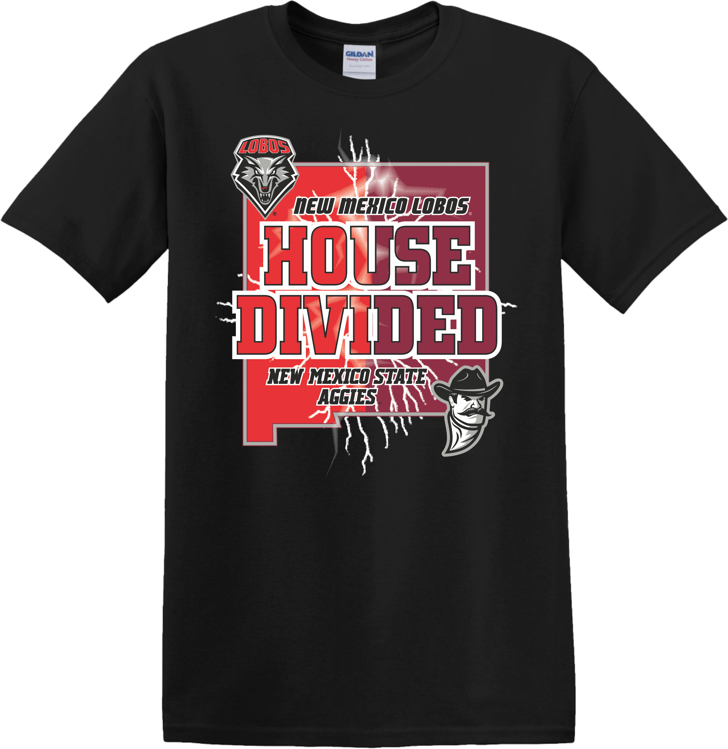 UNM House Divided Black T-Shirt, image size:2550x2622