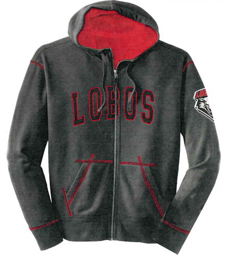 Lobos Full-Zip Grey Stitched Hoodie