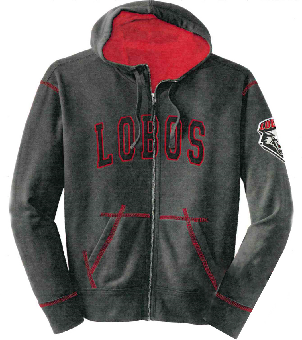 Lobos Full-Zip Grey Stitched Hoodie